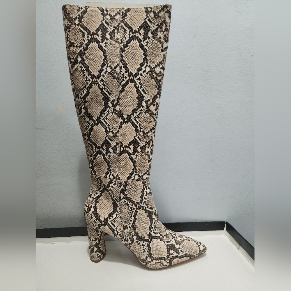 Aqua Privale Maria Snake Leather Block Heel Tall Boots